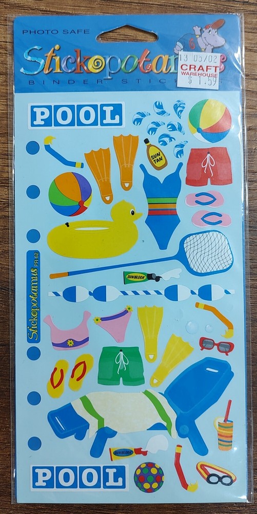 Vtg Stickopotamus Binder Stickers Pool Summer Vacation Scrapbooking Journal S65