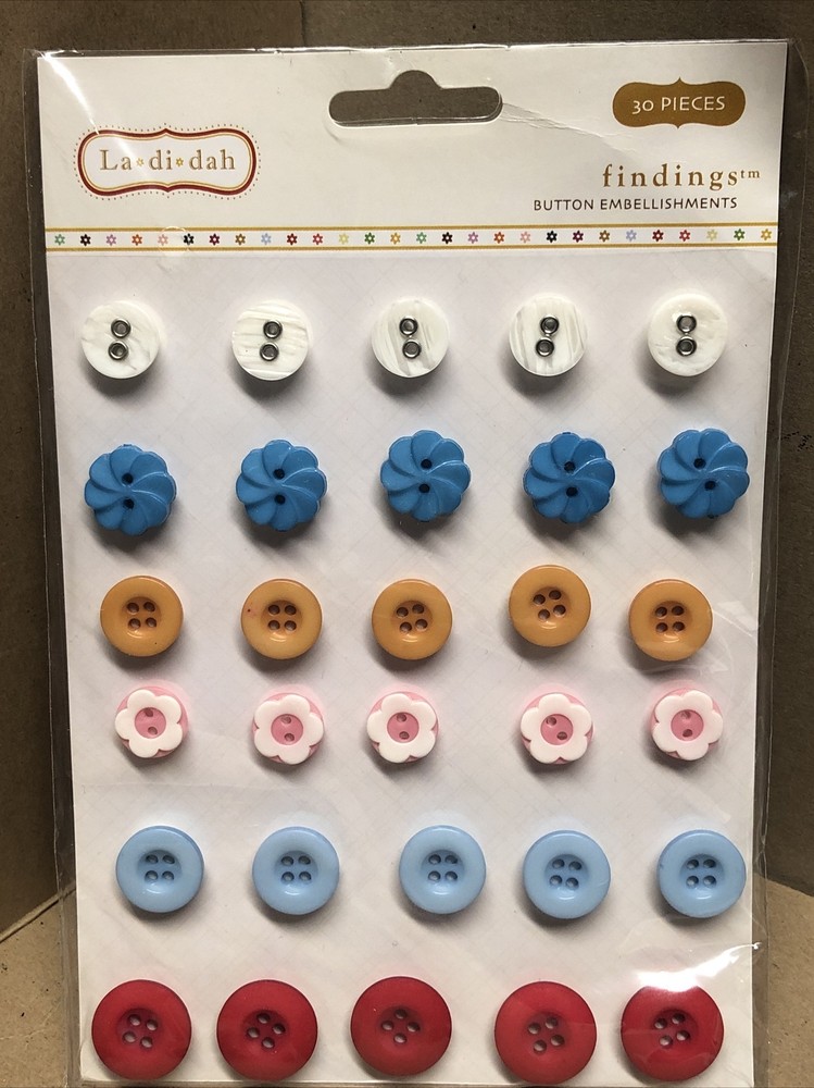 La Di Dah-Findings Bright – ADHESIVE BUTTONS-30PC SET-0337-Courtyard