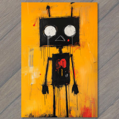 STICKER Neon Robot Yellow Chaos Glitch Graffiti Abstract Cyberpunk Bold