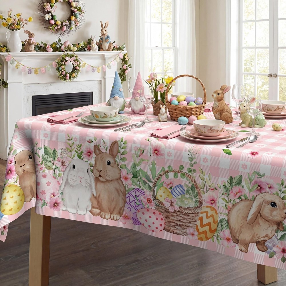 Easter Bunny Tablecloth 60×104 Inch, Easter Rabbits Decorations for Home Tabl…