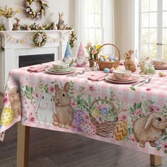 Easter Bunny Tablecloth 60×104 Inch, Easter Rabbits Decorations for Home Tabl…
