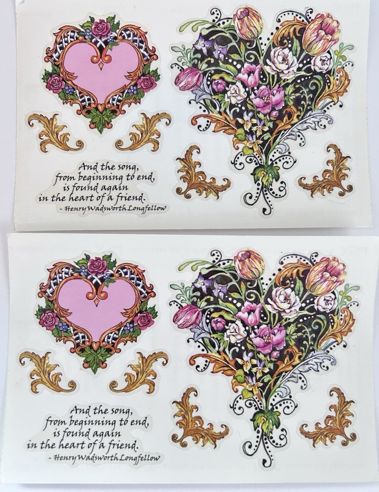 Vintage PSX Designs Stickers SET of 2 Sheets 4″X6″ Love/Heart/Floral NEW