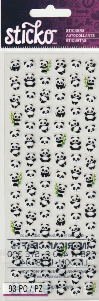 NEW! Sticko Tiny PANDAS Theme Stickers 93 pieces! 00077 Fast FREE Ship!