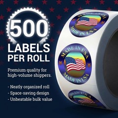 USA Hologram Flag Stickers 1″ Round American Flag Labels, 500 PCS, Glossy Finish