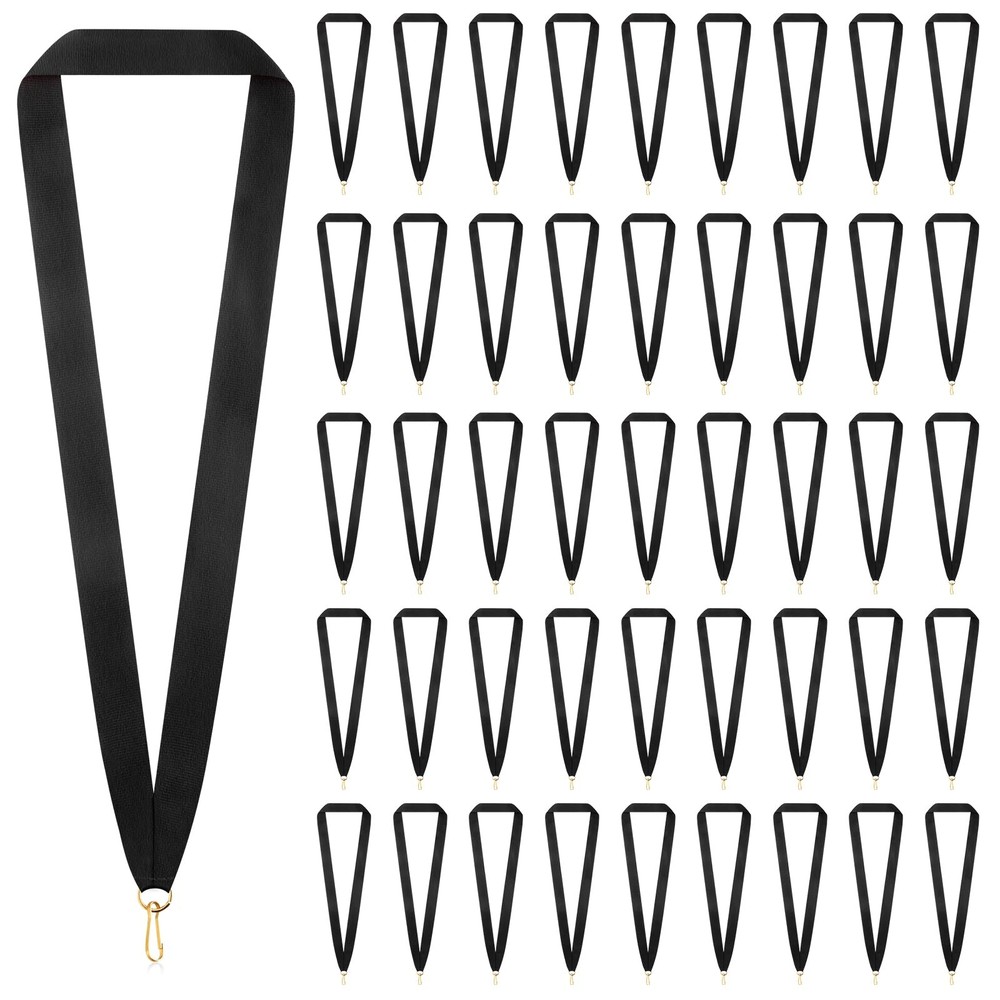 Black Neck Ribbon Snap Clips Blank Medal Solid Award Lanyards Holder 100 PCS