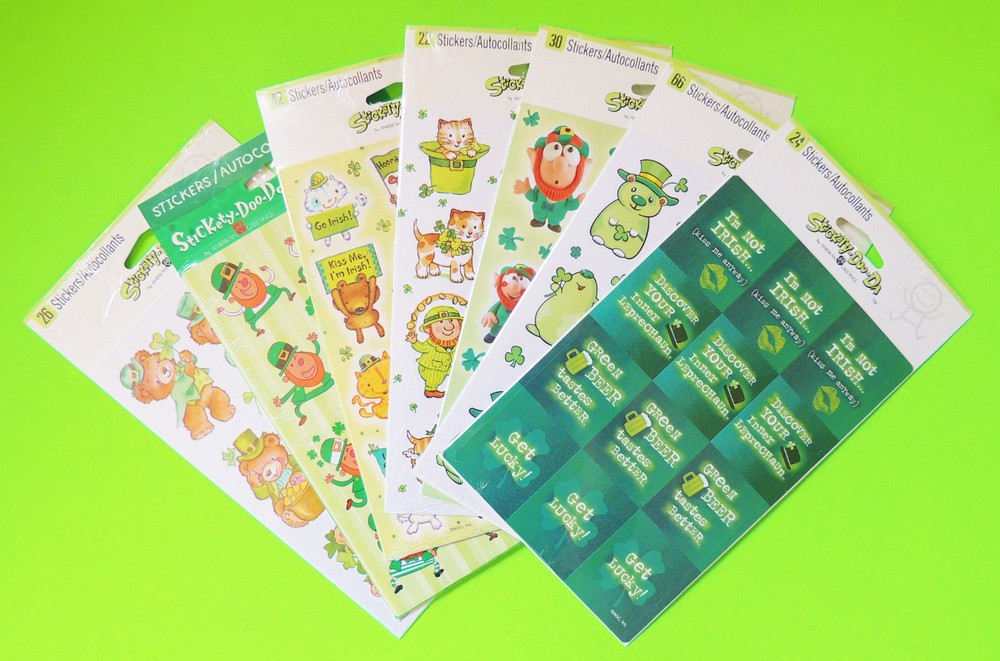 Variety ST PATRICK’S DAY STICKERS Lucky Irish Leprechauns Animals Shamrock NIPs