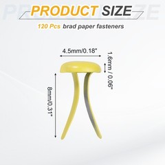 120Pcs Brads Paper Fasteners, 8×4.5 mm Metal Round Head Split Pins, Yellow