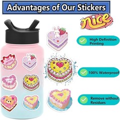 50pcs Birthday Cake Stickers Cartoon Heart Shaped Cake Stickers Kawaii Love Aest