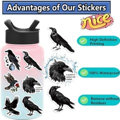 50Pcs Halloween Theme Stickers, Cute Gothic Raven Decorative Stickers Crow