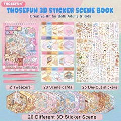 20 Sets DIY 3D Sticker Scene Collection Book, Miniature Cute Cartoon Animal Stic