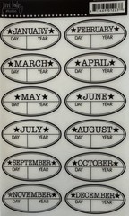 BLACK OVAL DATE LABEL Rub-On Transfers(4-3/4”x 7”)Months •Day•Year•Card Making•