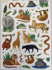 Stickers Jungle Animals Sloth Hippo Elephant Snake Tiger Glossy Finish Paper New