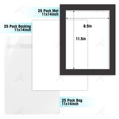 11×14 Picture Mats Pack of 25 Black Acid Free Bevel Cut for 9×12 Photo