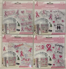 Breast Cancer Awareness 4Pks Of 25 2Pks Pink Foil 2Pks Glitter Tech Stickers~Ne