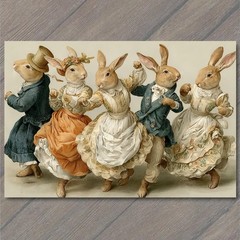 STICKER Rabbit Dance Party Top Hat Floral Dress Antique Costume Parade