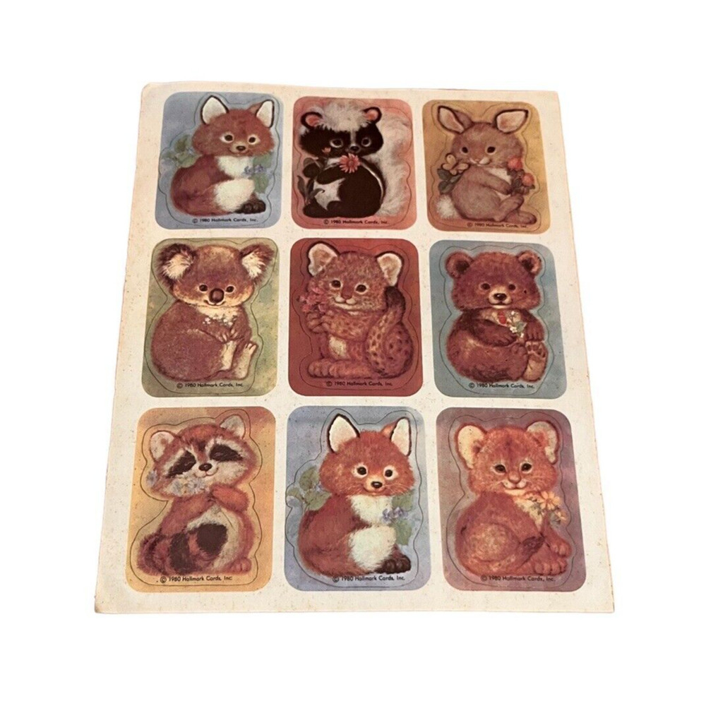 Vintage 1980 hallmark sticker sheet adorable baby woodland animals so cute!