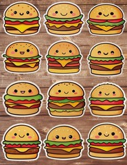 Kawaii Cheeseburger Vinyl Die Cut Stickers Set Scrapbooking Laptop Water Bottle