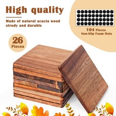 26 Pieces Unfinished Wood Coasters, 4 Inch Square Acacia Wooden Coasters for …