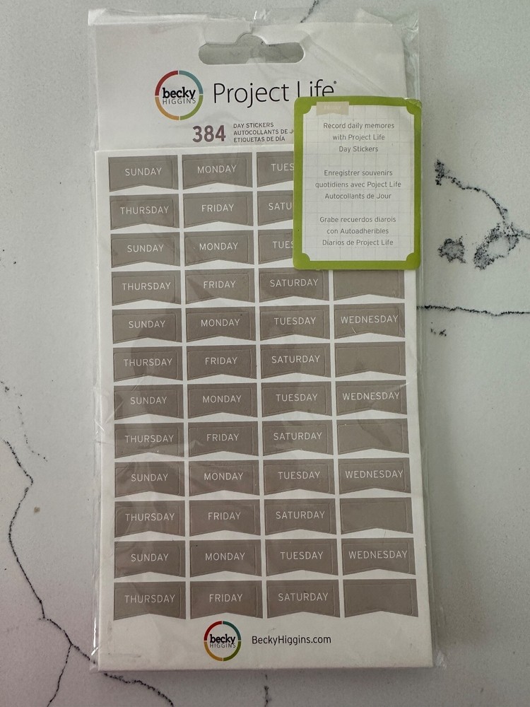 Becky Higgins Project Life Day Stickers ~ Gray ~ 384PC ~ Daily Memories Journal