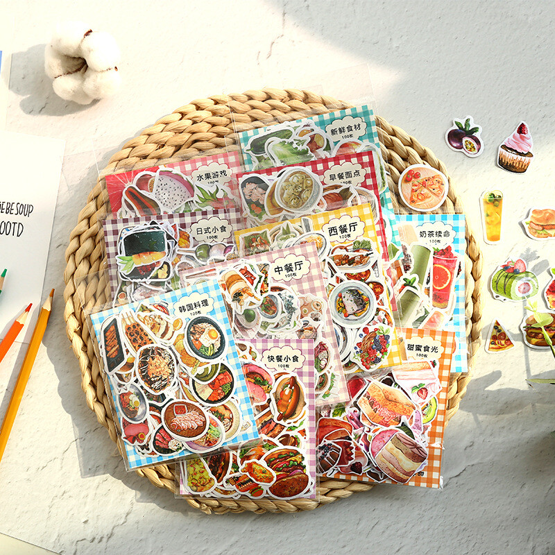 100pcs Delicious Food Dessert Fruits Stickers Bag Journal Diary Decorative DIY