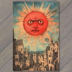 STICKER Angry Sun Over City Mean Star Hot Rays Buildings Sky Funny Unusual