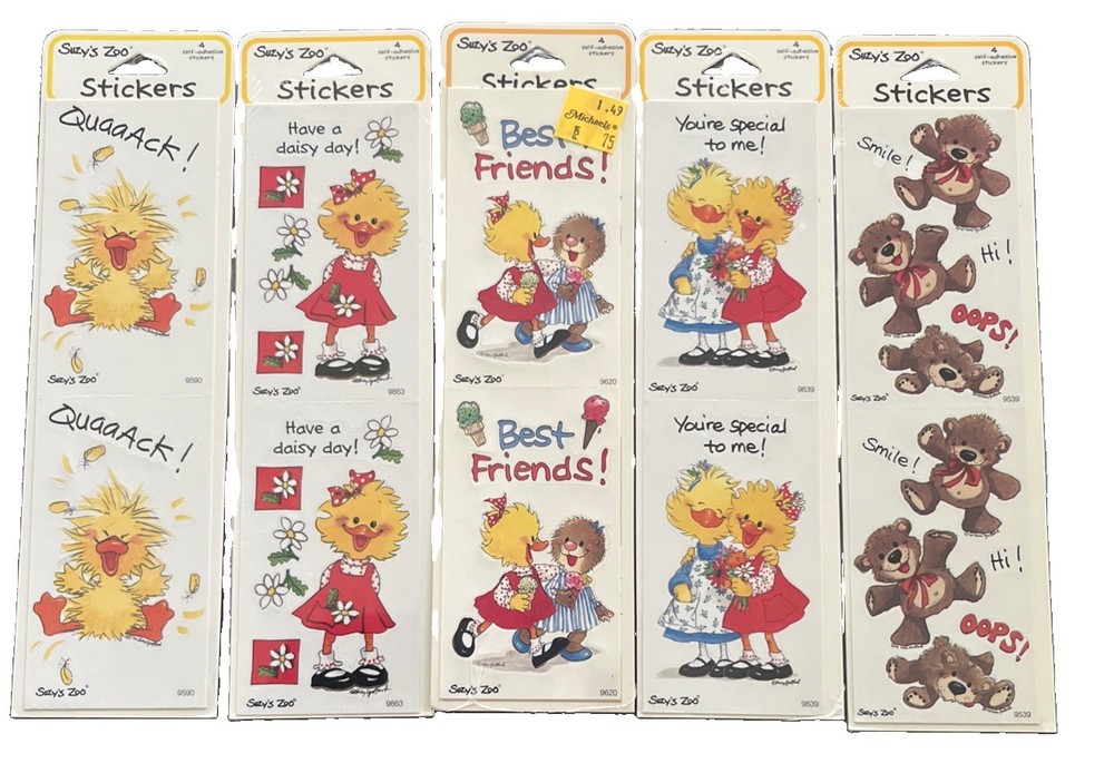 Vtg Suzys Zoo Sticker Sheets Lot of 5 Quack Friends Bear 9590 9863 9620 9639