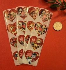 16 Vintage Style Valentine Stickers/Retro Style Valentine Stickers/Heart Sticker