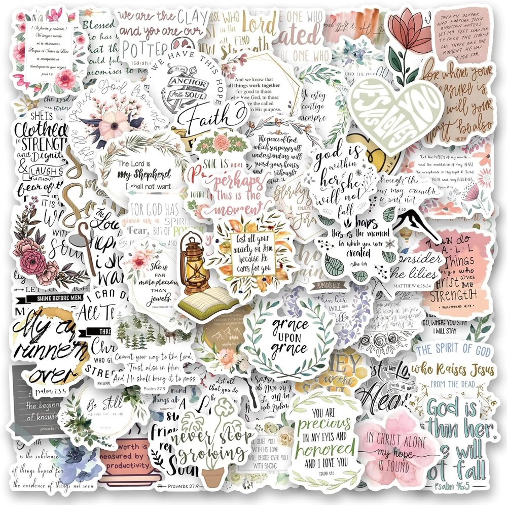 100Pcs Bible Sticker,Aesthetic Stickers,Vinyl Waterproof Bible Stickers,for Wate