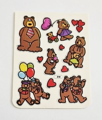 Vtg BJ Decal Bears Stickers Prism 318 Vending Specialties balloons hearts mylar