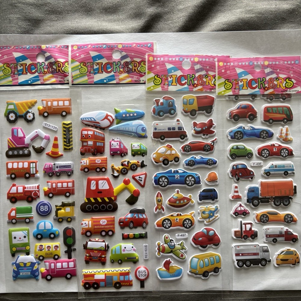 4 Sheets 3D Puffy Cartoon Stickers – Cute Kids Puffy Puffy Stickers Lot