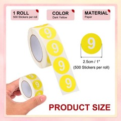 Number 6 Stickers 1″ Round Coded Self-Adhesive Labels Dark Yellow 500Pcs/Roll