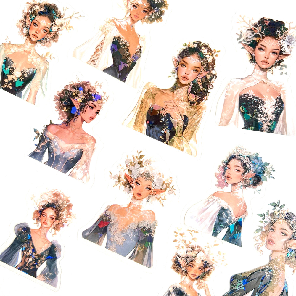 Holographic Fancy Dress Elf Nymph Stickers Scrapbook Collage Journals