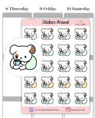 Cozy Coffee Planner Stickers, Dog Lover Sticker, Calendar & Journal Sticker