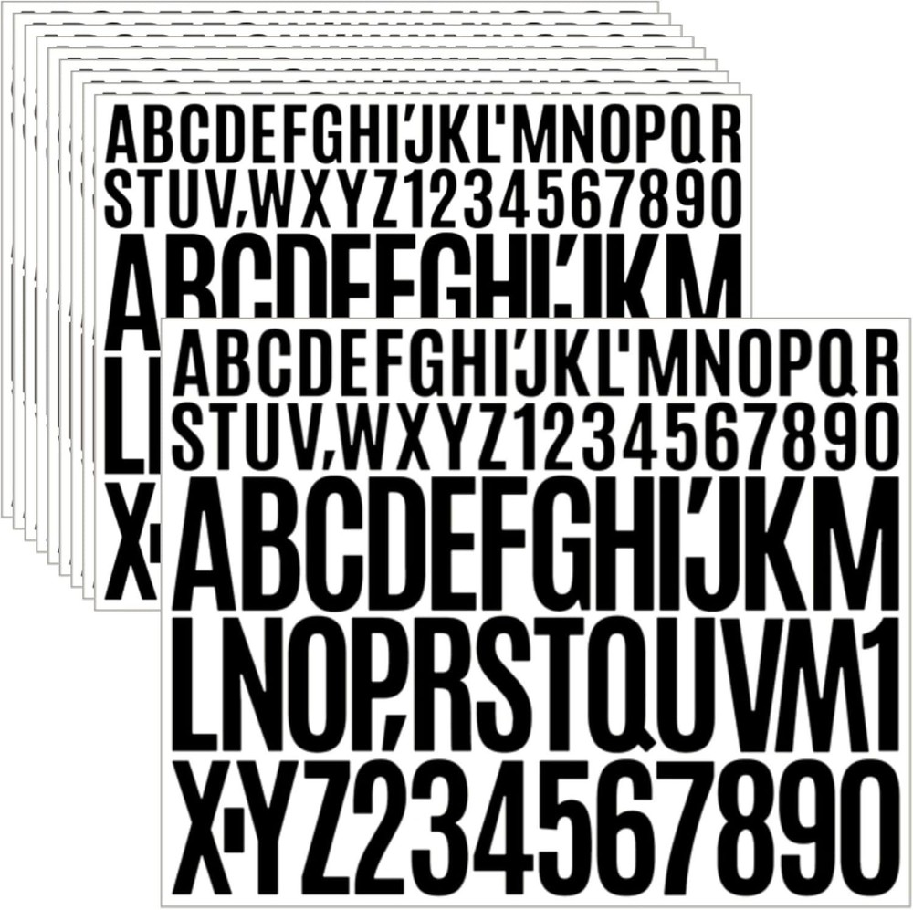 Vinyl Letter and Number Stickers – 10 Sheets, 780 Pcs Waterproof 1in&2in Black