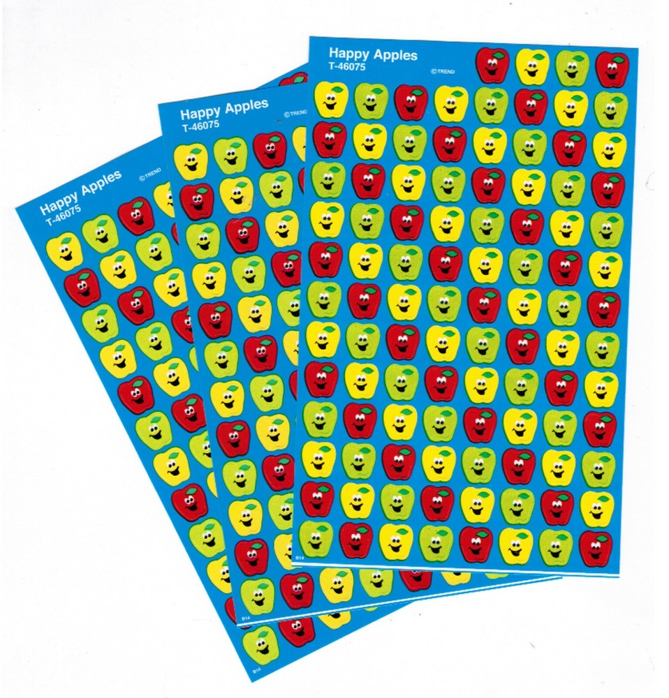3 Sheets Red Green Yellow Smiling Happy APPLE 300 Scrapbook Stickers!!