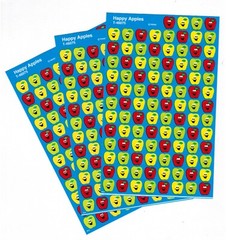 3 Sheets Red Green Yellow Smiling Happy APPLE 300 Scrapbook Stickers!!