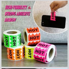 500pcs Rave Hot Stickers 2 x 1-1/5 Inch Fluorescent Red Hot Flame Fire Shape Lab