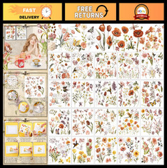 25 Vintage Flower Rub-On Transfers – Wildflower Stickers for DIY Crafts & Home D