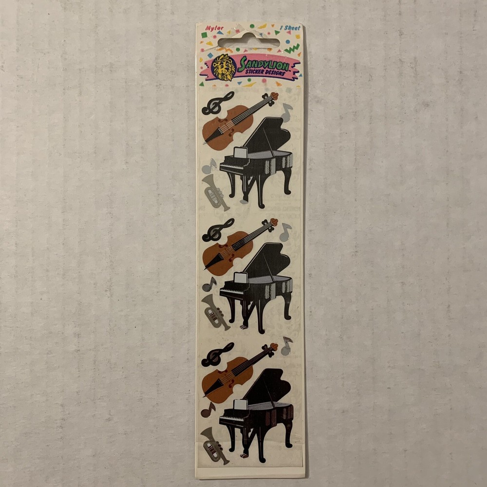 Sealed Vintage 1990 Sandylion Mylar Stickers Musical Instruments Piano Notes
