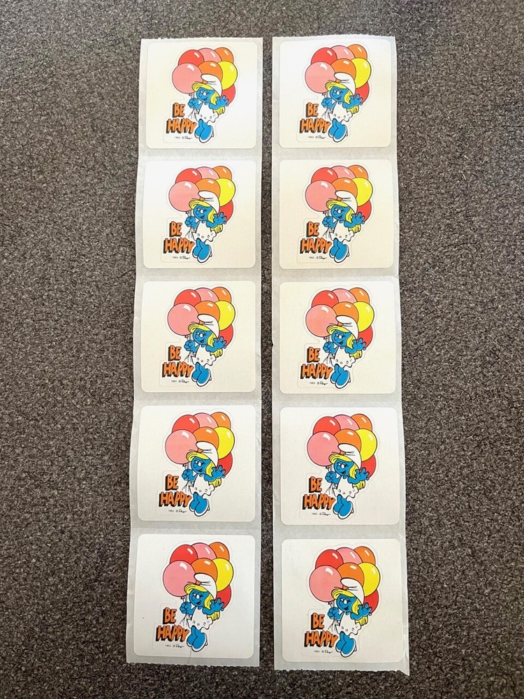 Smurf Smurfette BE HAPPY Stickers Lot of 10 Vintage 1983
