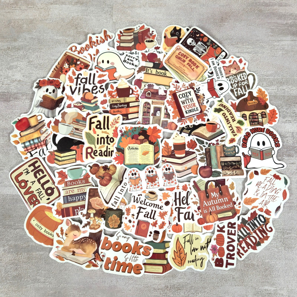 Cute Fall Reading Book Lover Stickers – Cozy Reading Autumn Aesthetic Set of 10