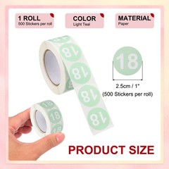 Number 18 Stickers 1″ Round Coded Self-Adhesive Labels Light Teal 500Pcs/Roll