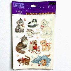 Vintage Heartline Hallmark Kitty Cat Stickers 4 Sheets Kittens Yarn Blanket