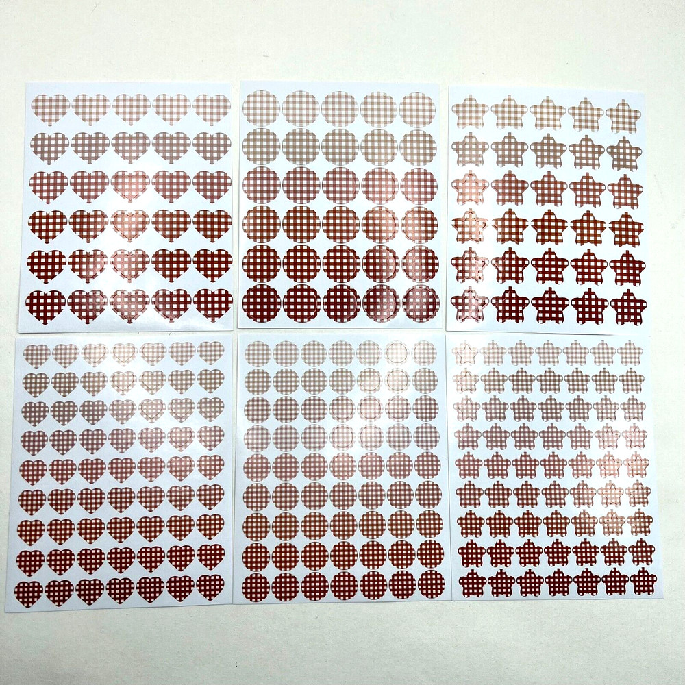 Heart Star Dot Stickers Brown Gingham 6 Sheet Bullet Journal Planner Scrapbook