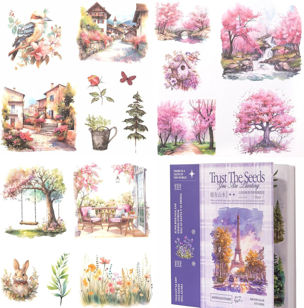 Journaling Sticker , 50 Sheets Scrapbook Stickers, Junk Journal Supplies, Pre-Cu