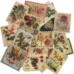 60pcs Vintage Postage Stamp Stickers, Aesthetic Botanical Deco Paper Sticker for
