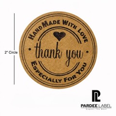 Natural Kraft Thank You Stickers 2” Circle – 250 Labels per Roll | Handmade Look