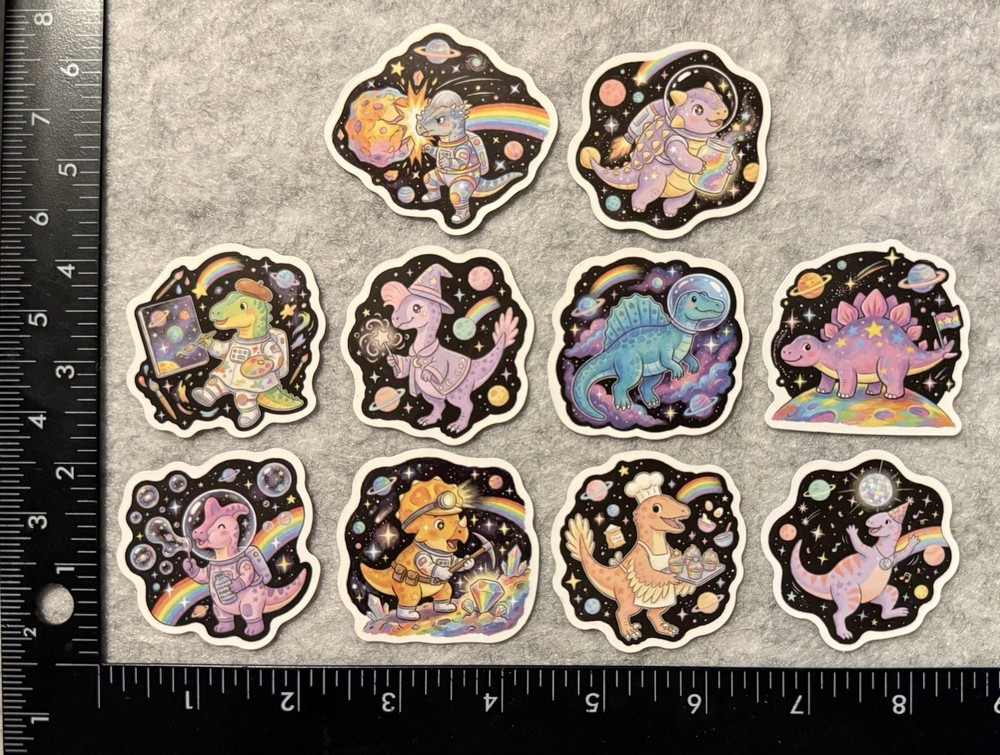 Lot of 10 Assorted Cute Dinosaur In Space T-Rex Astronaut Stickers
