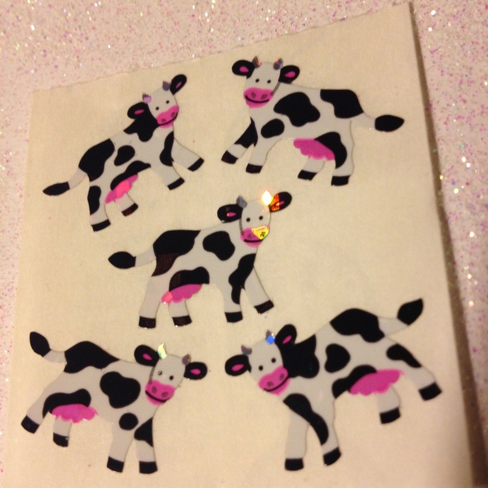 1 SHEET (3 SQS) SANDYLION STICKERS GLITTER COWS RARE VINTAGE 15 PCS