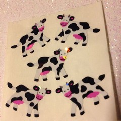 1 SHEET (3 SQS) SANDYLION STICKERS GLITTER COWS RARE VINTAGE 15 PCS